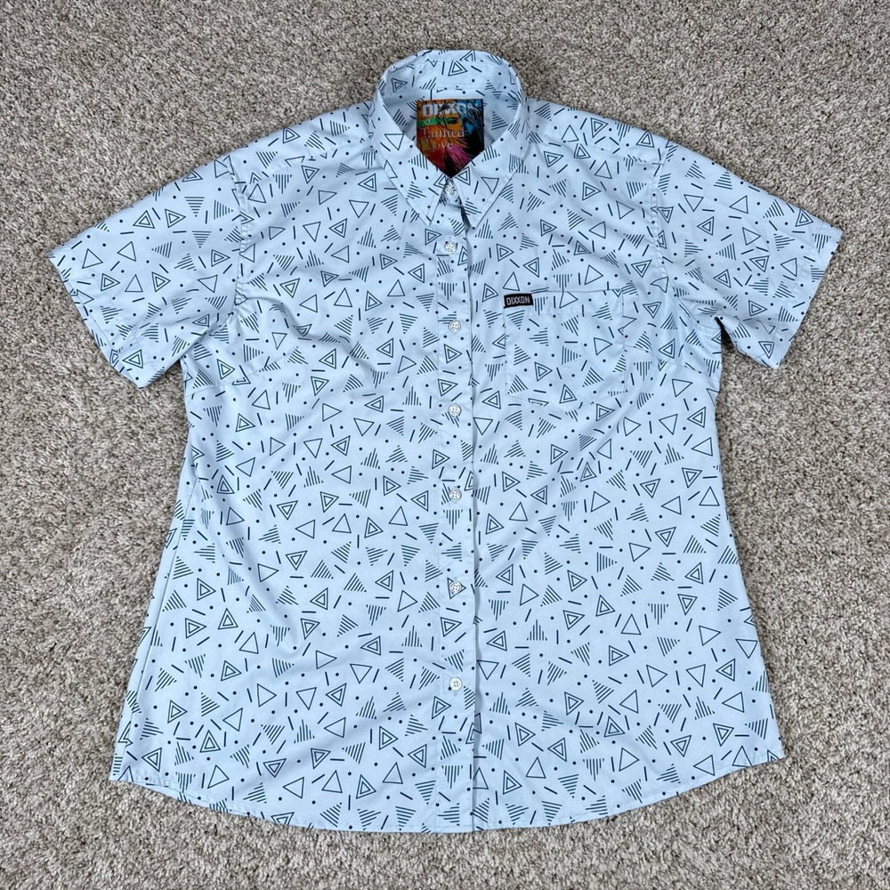 Dixxon Shirt Women XL Blue Geometric Tainted Love Retro 80s D-Lite Button Up